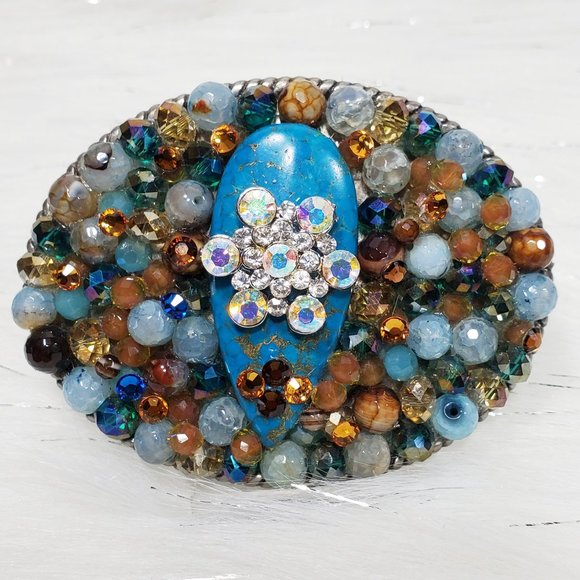 Turquoise Multi Silver Crystal Bling Buckle! - Picture 4 of 6
